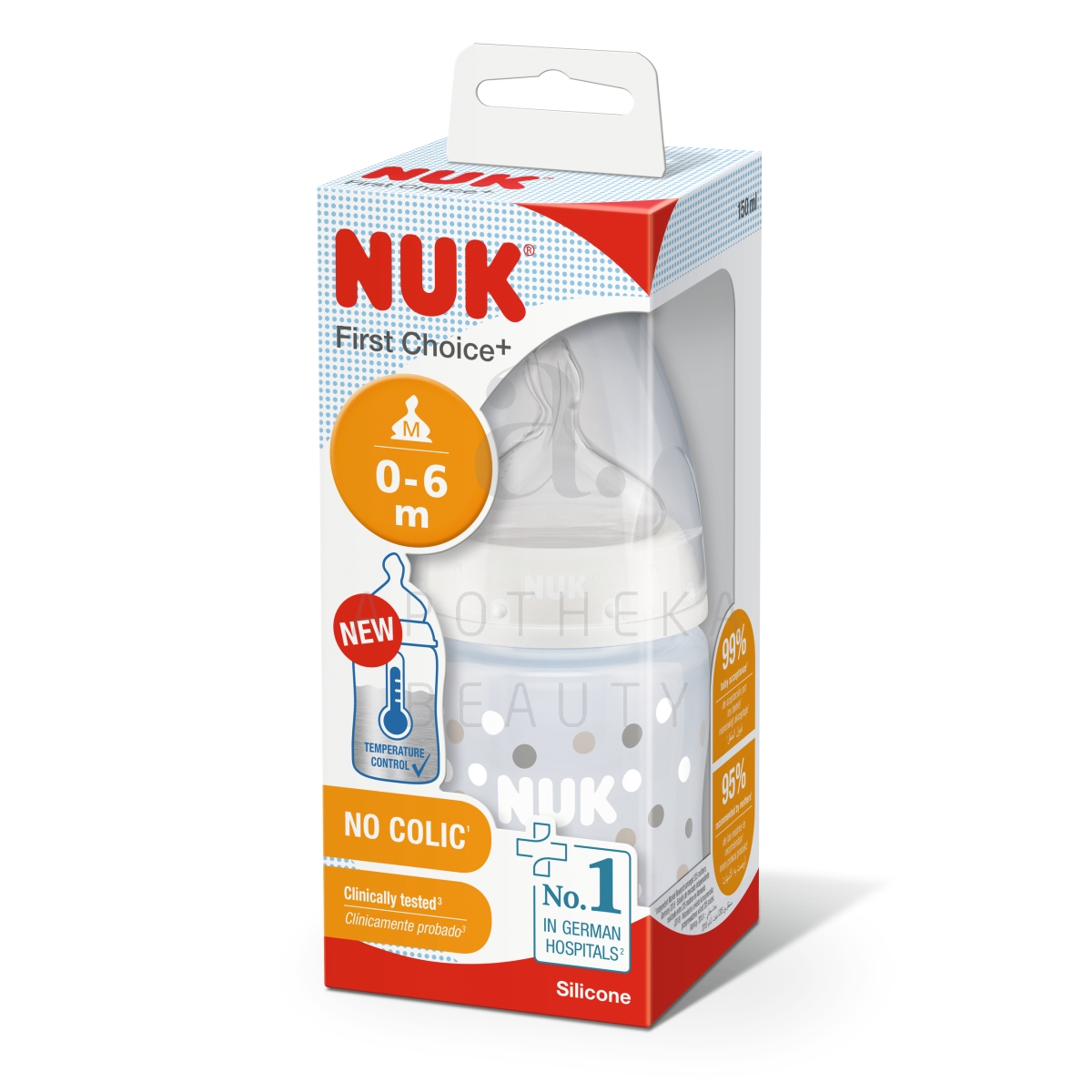 NUK FC+ LUTIPUDEL (LATEKS) 0-6K TEMP.NÄIDIKUGA 150ML - Изображение товара