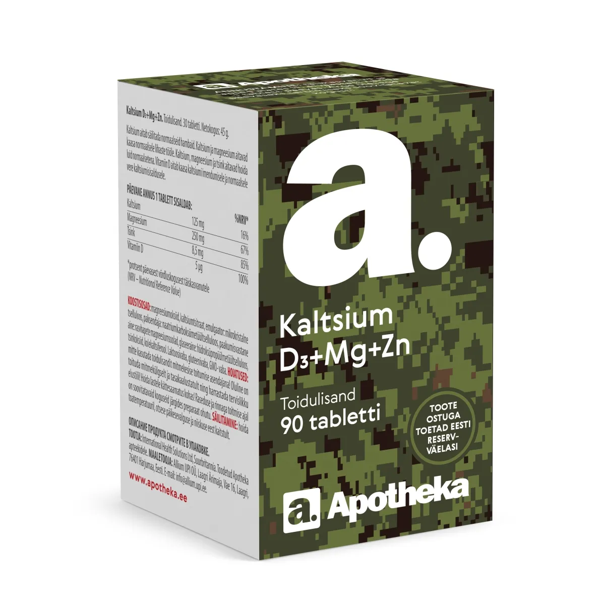 A. KALTSIUM+D3+MG+ZN TABLETID N90 - Изображение товара