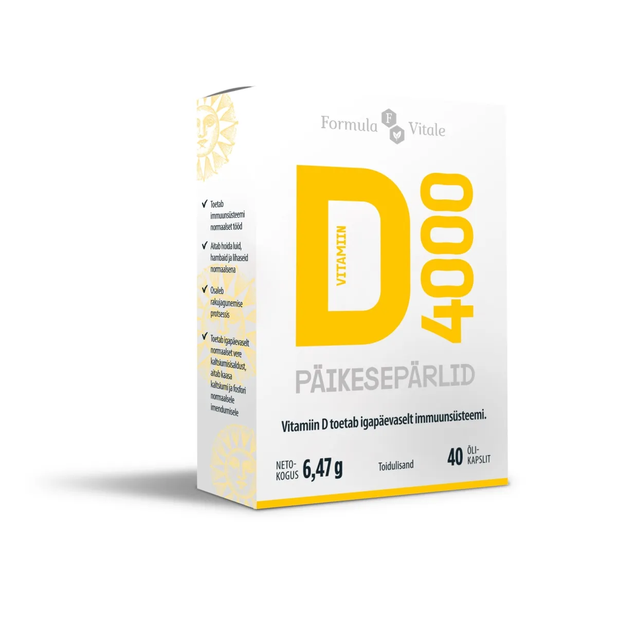 FORMULA VITALE D-VIT PÄIKESEPÄRLID 4000IU N40 - Изображение товара
