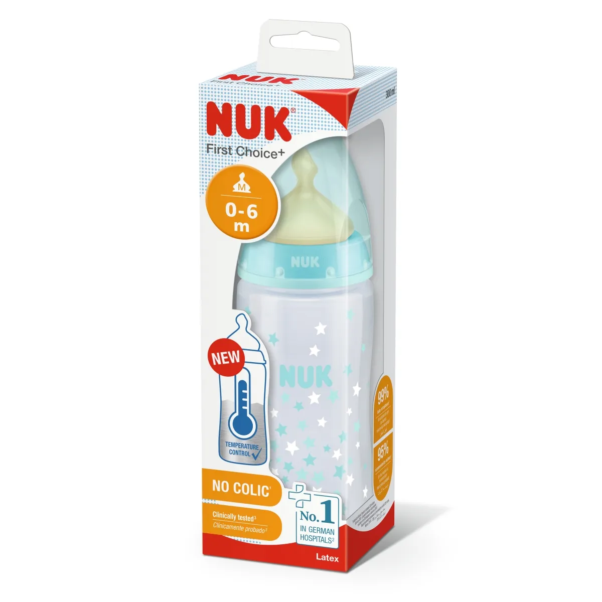 NUK FC+ LUTIPUDEL (LATEKS) 0-6K TEMP.NÄIDIKUGA 300ML - Изображение товара