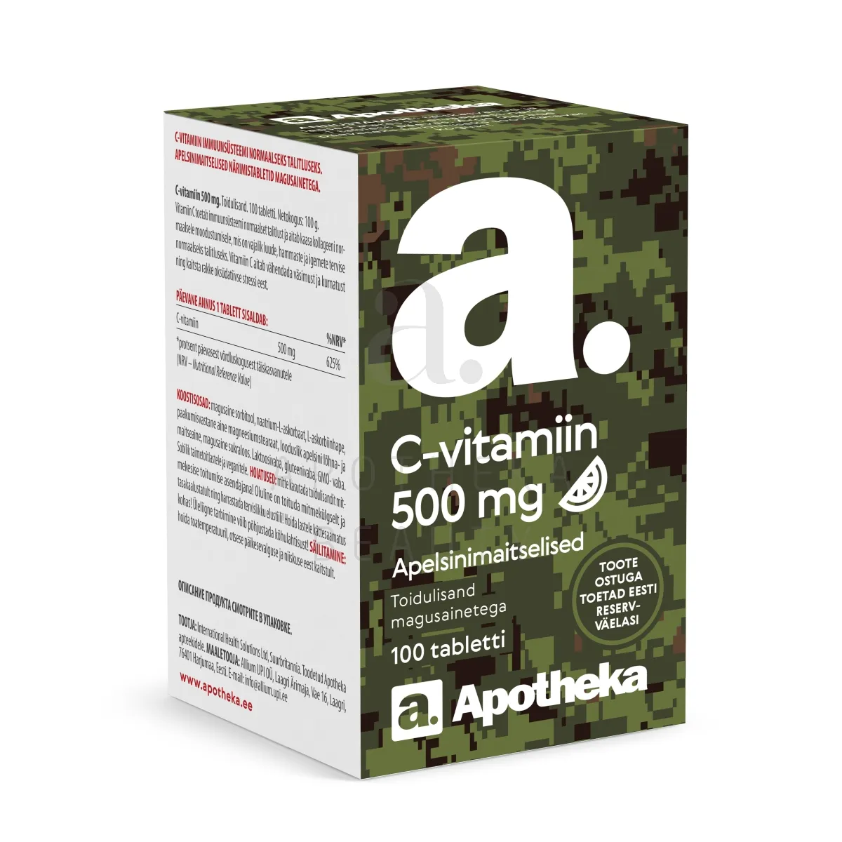 A. C VITAMIIN 500MG NÄRIMISTBL N100 APELSINIMAITSELINE - Изображение товара