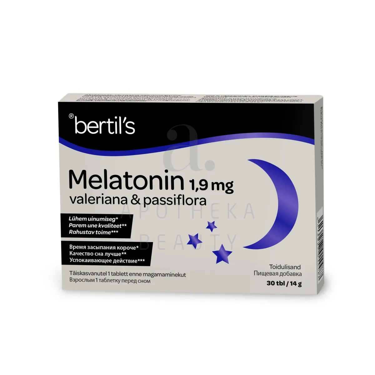 BERTILS MELATONIN 1,9 MG VALERIANA&PASSIFLORA N30 - Изображение товара