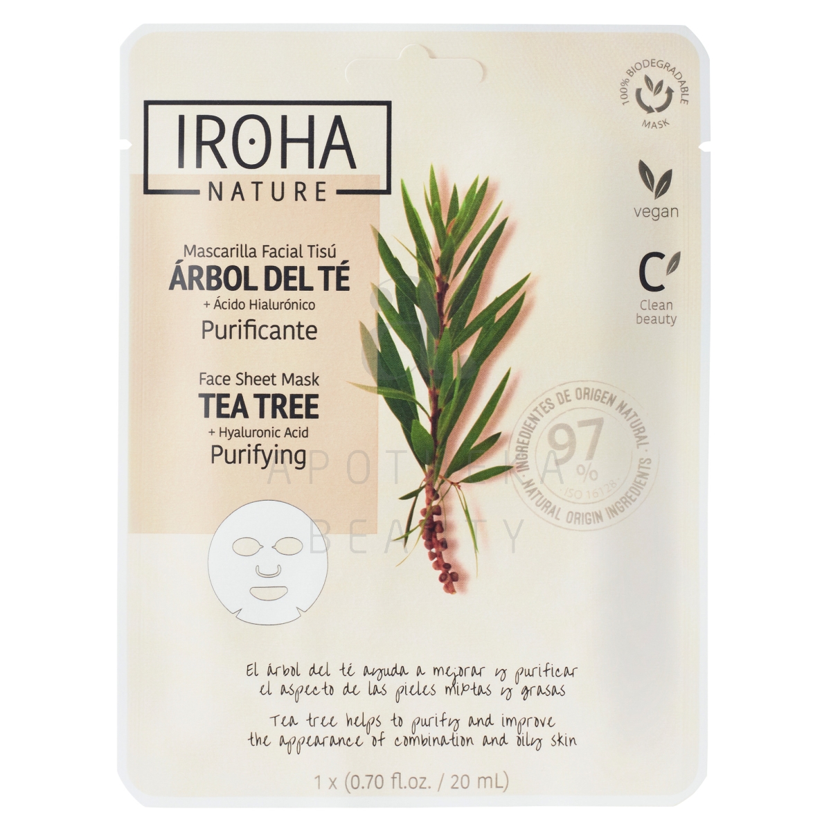 IROHA NATURE KANGASMASK PUHASTAV TEEPUU JA HÜALUROONHAPPEGA N1 - Изображение товара