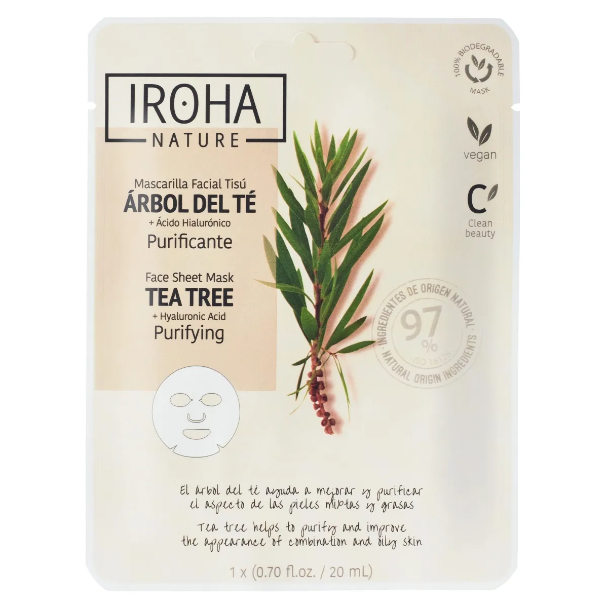 IROHA NATURE KANGASMASK PUHASTAV TEEPUU JA HÜALUROONHAPPEGA N1 - Изображение товара