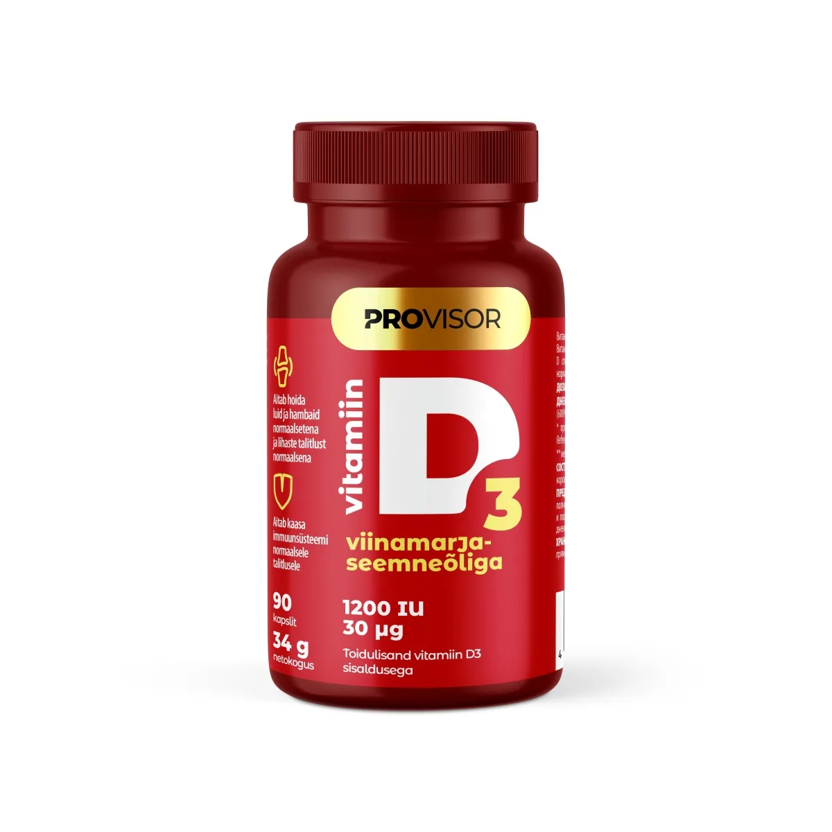 PROVISOR VITAMIIN D3 KAPSLID 1200IU N90 VIINAMARJASEEMNEÕLIGA - Изображение товара