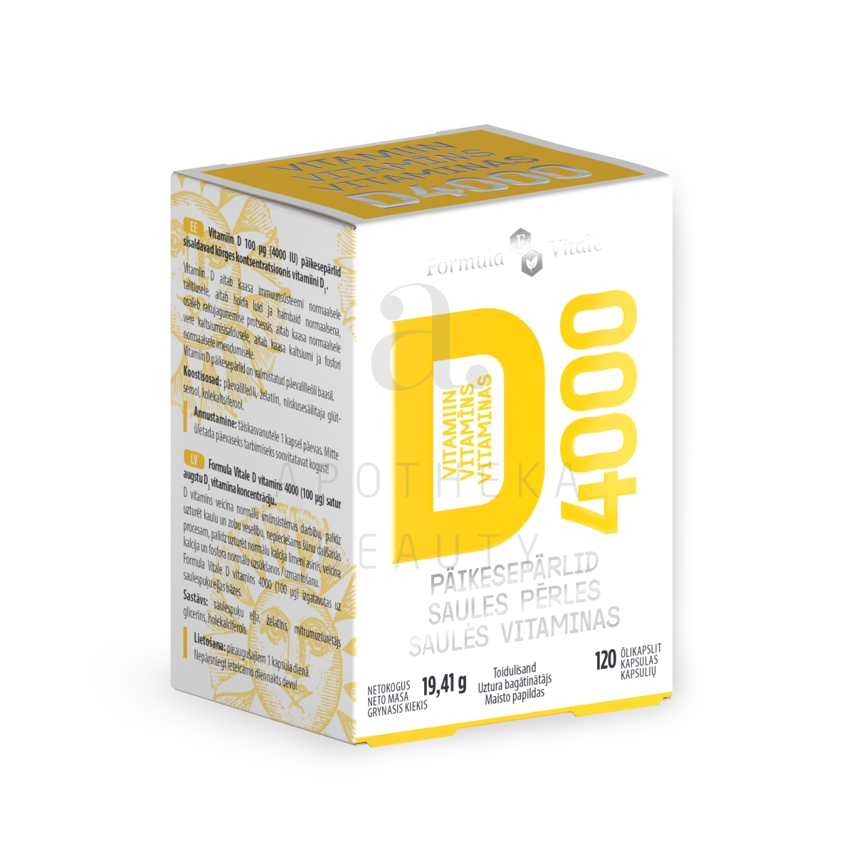 FORMULA VITALE D-VIT PÄIKESEPÄRLID 4000IU N120 - Изображение товара