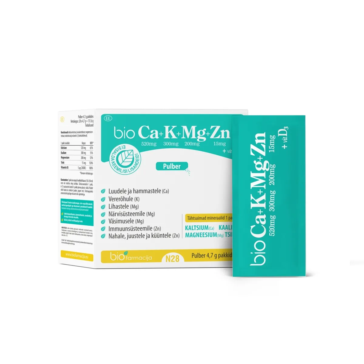 BIO CA+K+MG+ZN+VITAMIIN D3 PULBER N28 - Изображение товара
