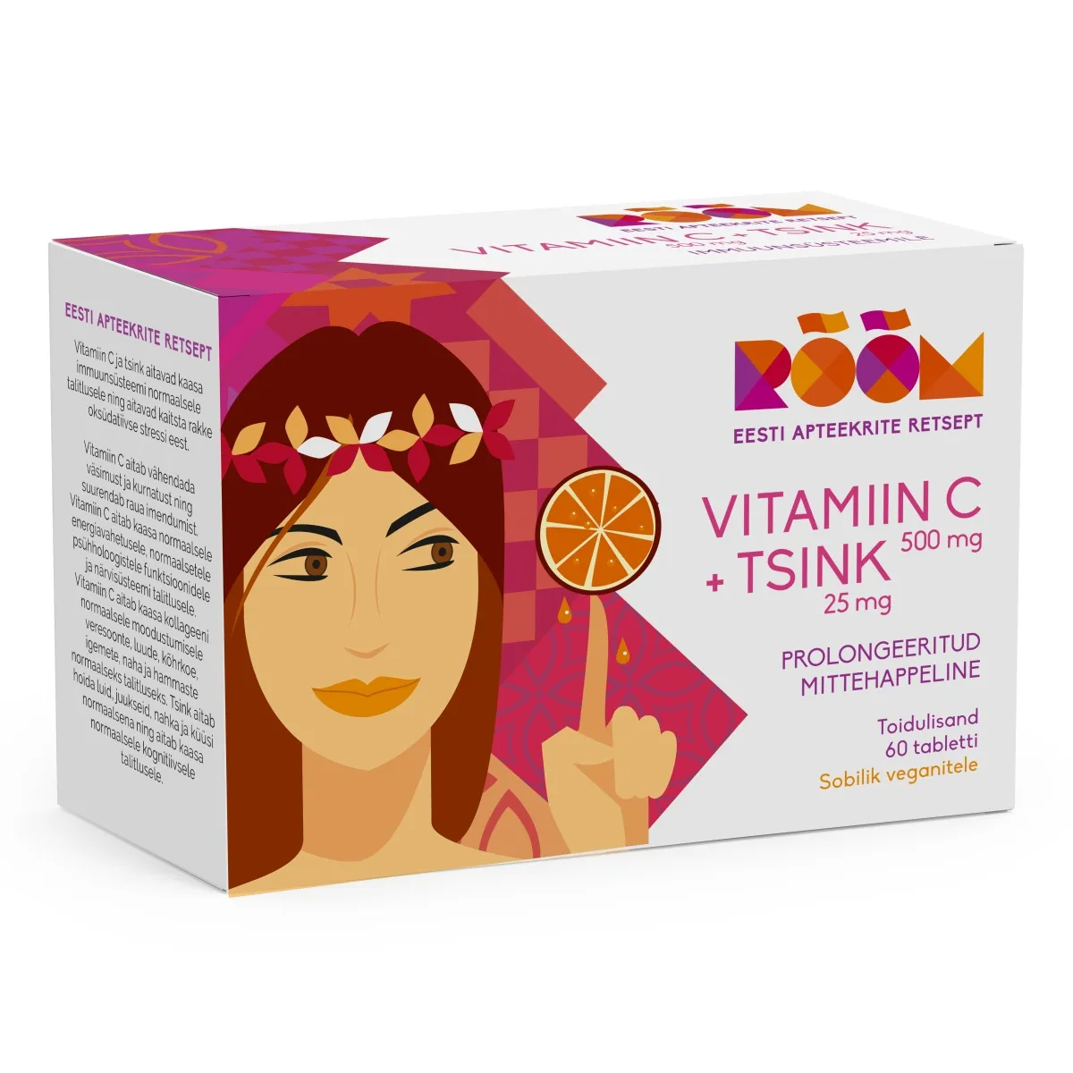 RÕÕM VITAMIIN C 500 MG + TSINK 25 MG PROLONGEERITUD TBL N60 - Изображение товара