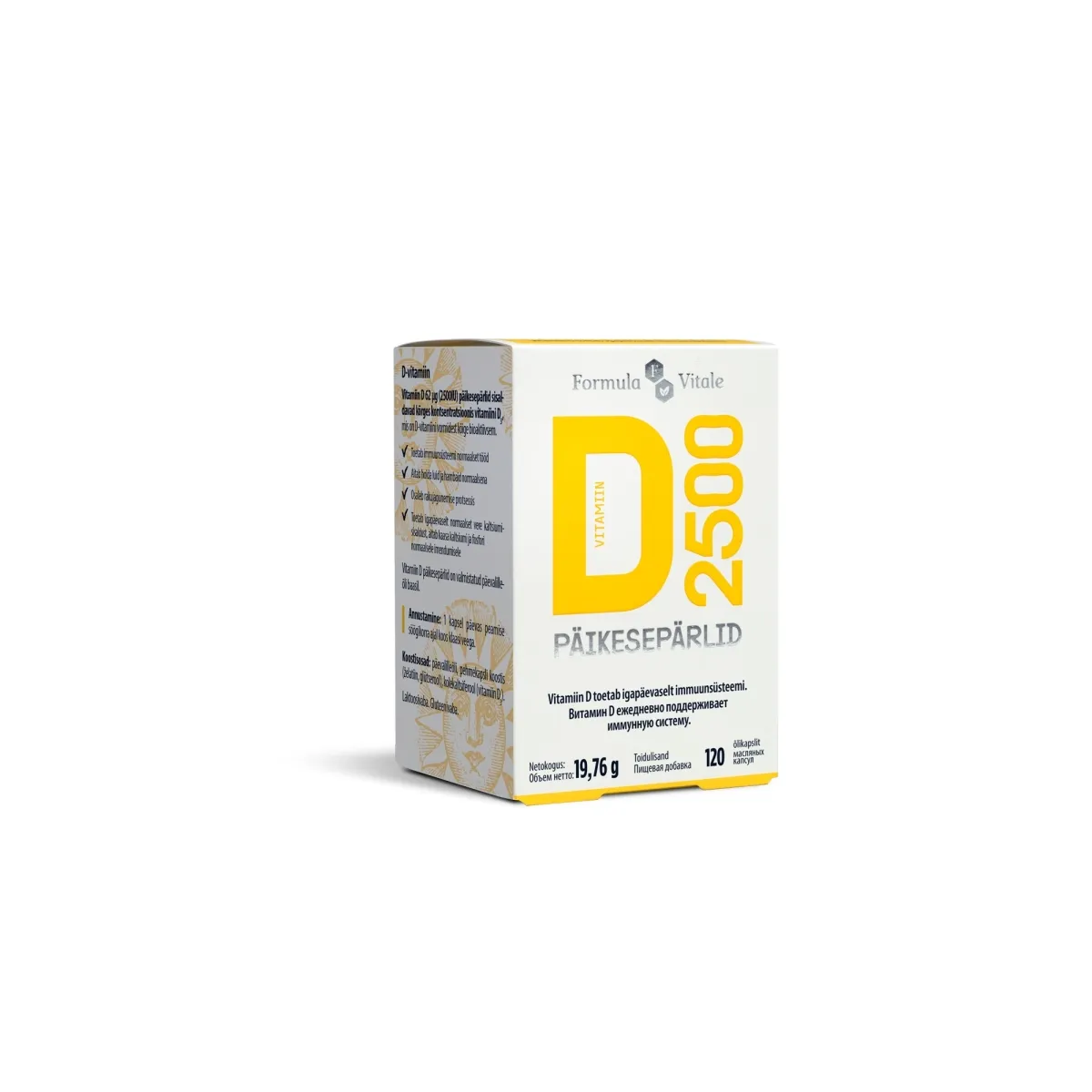 FORMULA VITALE D-VIT PÄIKESEPÄRLID 2500IU N120 - Изображение товара
