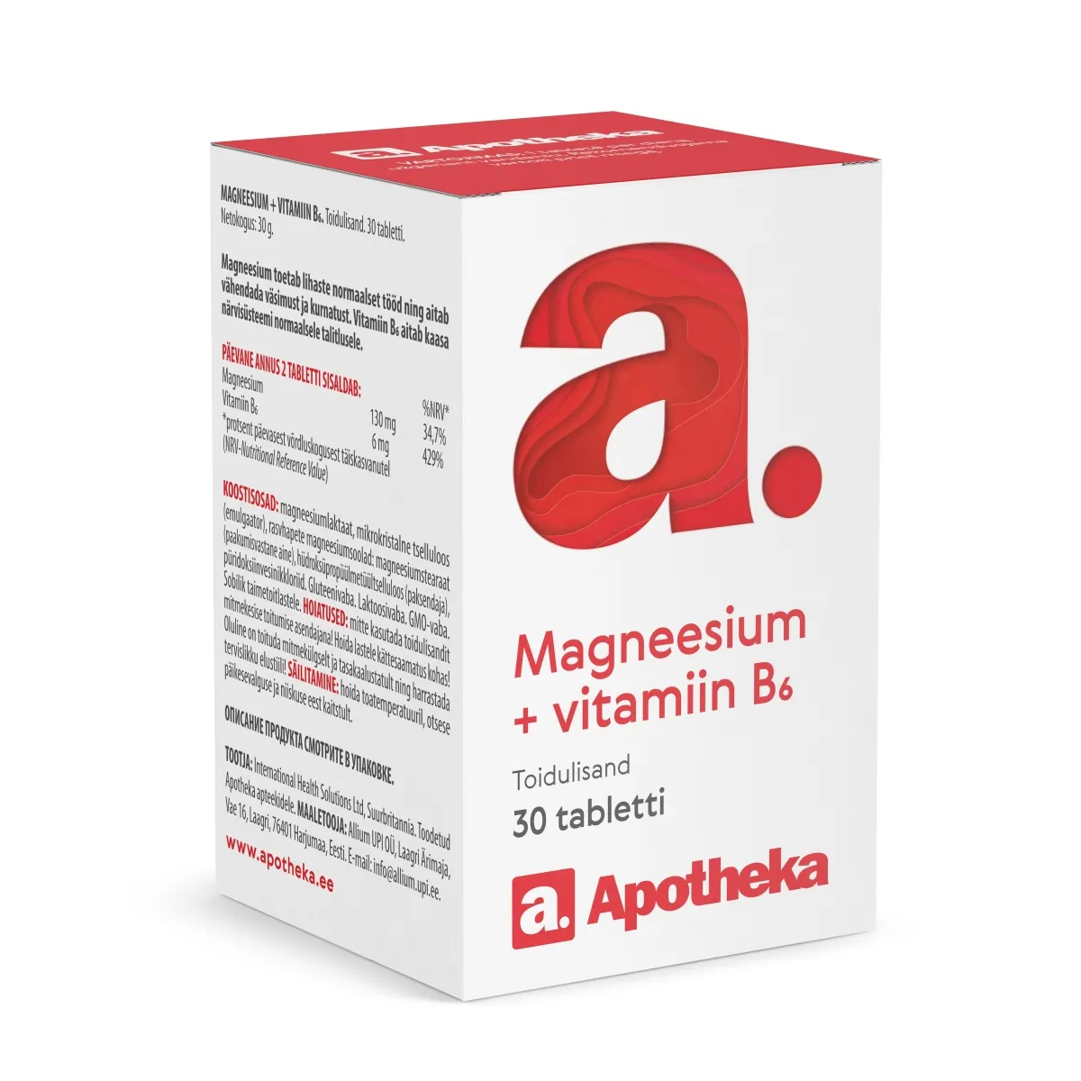 A. MAGNEESIUM +VITAMIIN B6 TBL N30 - Изображение товара
