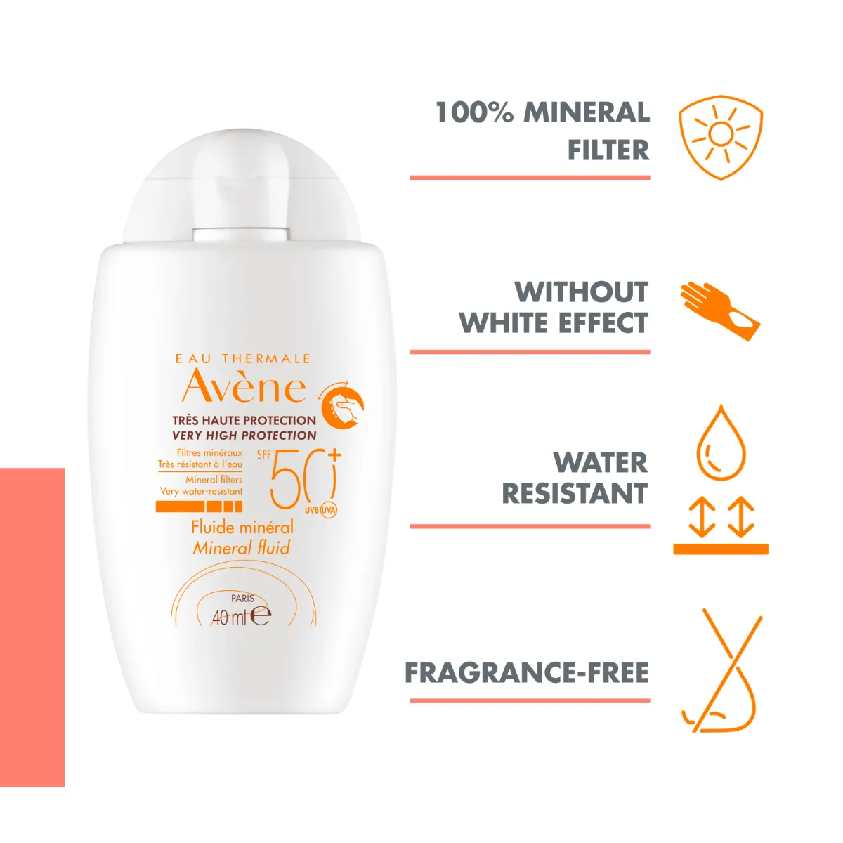 AVENE SUN MINERAL FLUID PÄIKESEKAITSE SPF50+ 40ML - Изображение товара 2